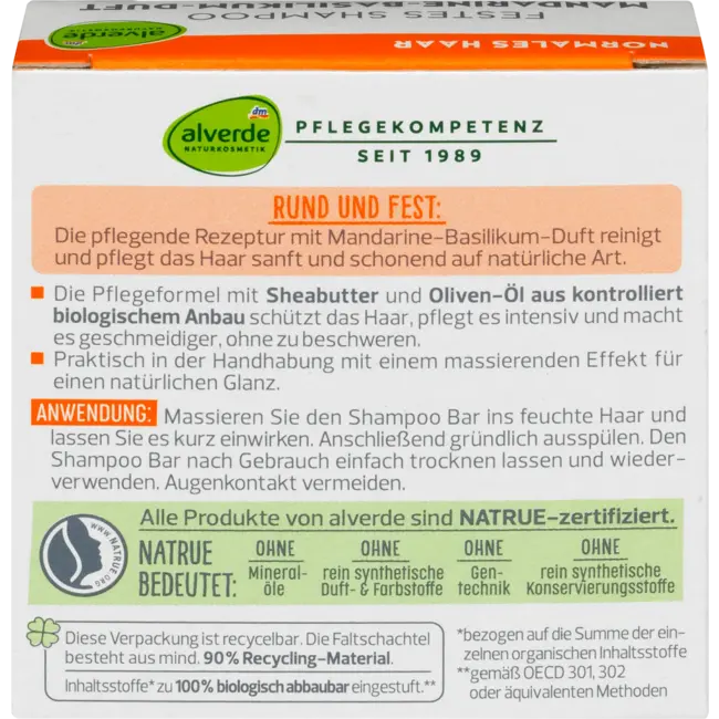 alverde NATURKOSMETIK Vaste Shampoo Mandarijn Basilicum 60 g