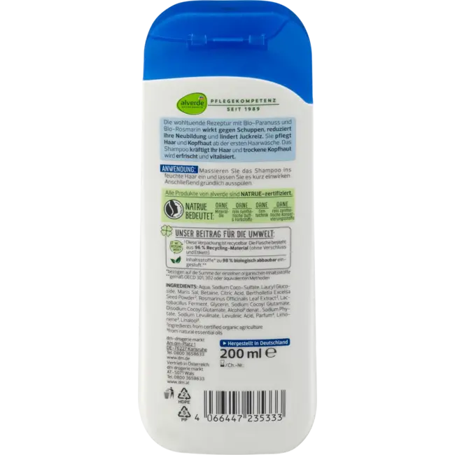 alverde NATURKOSMETIK Shampoo Anti-roos Biologische Paranoot, Biologische Rozemarijn 200 ml