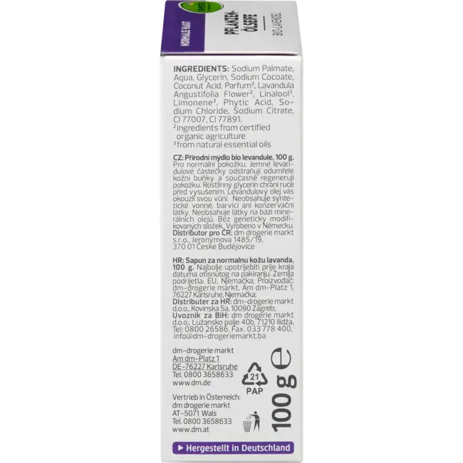 alverde NATURKOSMETIK Plantaardige Oliezeep Biologische Lavendel, Stuk Zeep 100 g