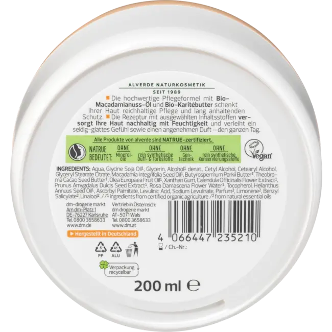 alverde NATURKOSMETIK Alverde Body Butter Macadamianoot 200 ml