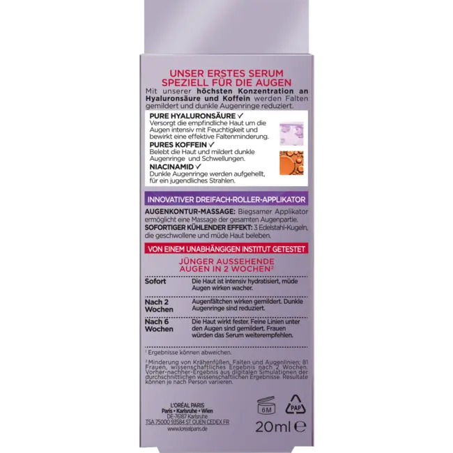 L'ORÉAL PARIS   Oogserum Revitalift Filler Hyaluron + Cafeïne 20 ml