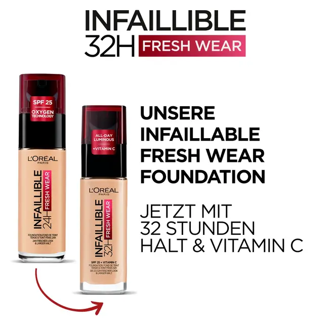 L'ORÉAL PARIS   Foundation Infaillible 32H Fresh Wear 180 Lin Doré Golden Linen, LSF 25 30 ml