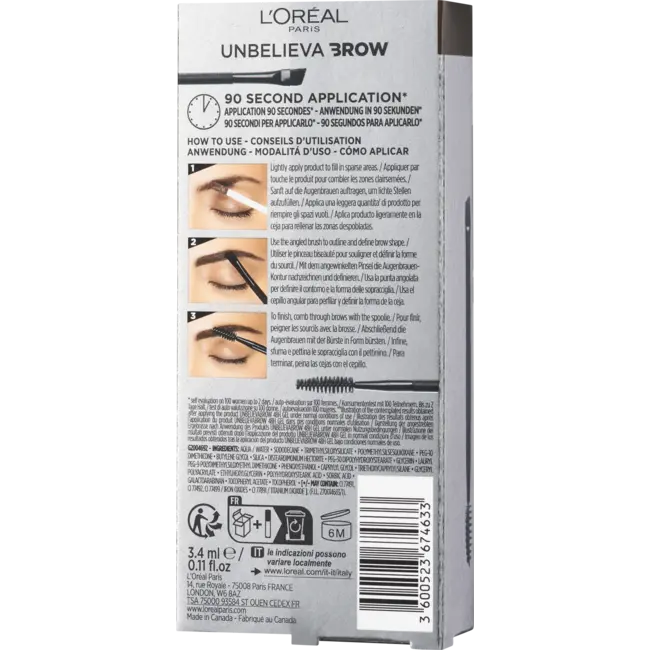 L'ORÉAL PARIS   Augenbrauengel Infaillible Unbelieva Brow 48H 1.0 Ebony 7 ml