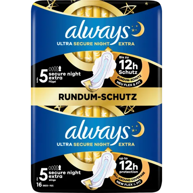 always Ultra Maandverband Secure Night Extra 5 Met Vleugels Bigpack 16st