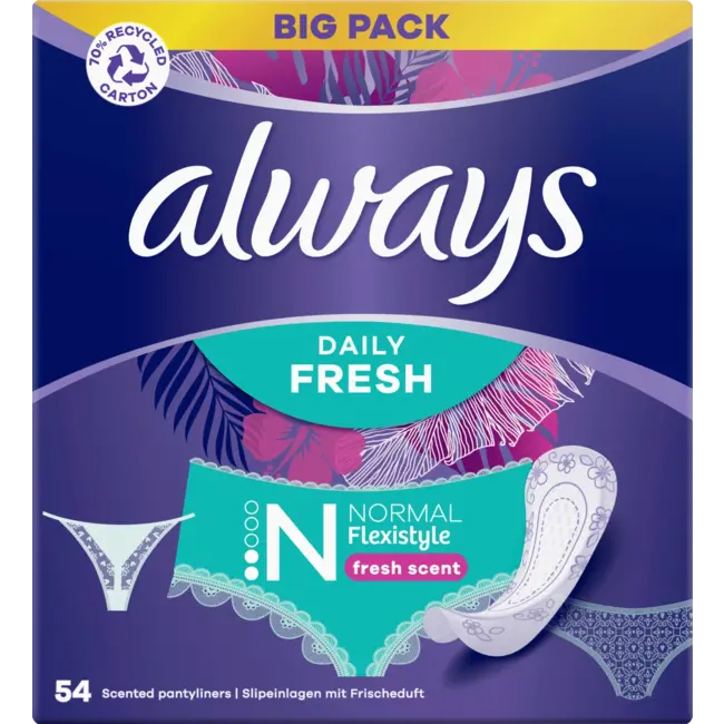 always Inlegkruisjes Daily Fresh Normal Flexistyle Met Frisse Geur Bigpack 54st
