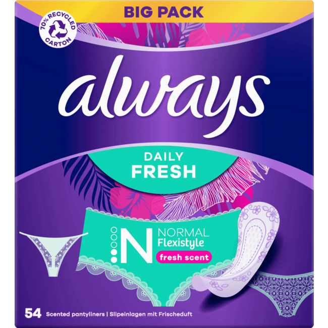 always Inlegkruisjes Daily Fresh Normal Flexistyle Met Frisse Geur Bigpack 54st