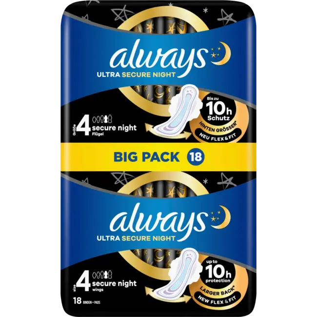 always Ultra Maandverband Secure Night 4 Met Vleugels Bigpack 18st