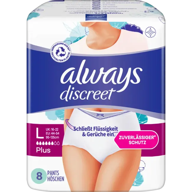always Discreet Incontinentie Onderbroeken Gr. L Plus 8 St