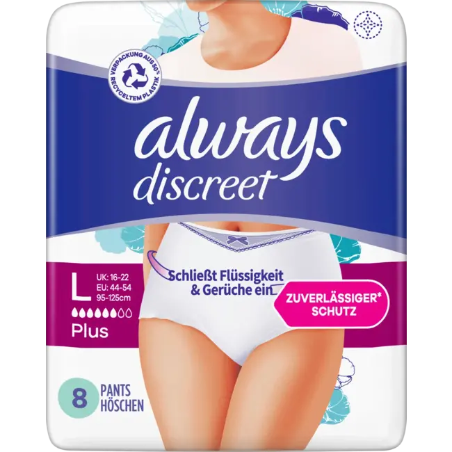 always Discreet Incontinentie Onderbroeken Gr. L Plus 8 St