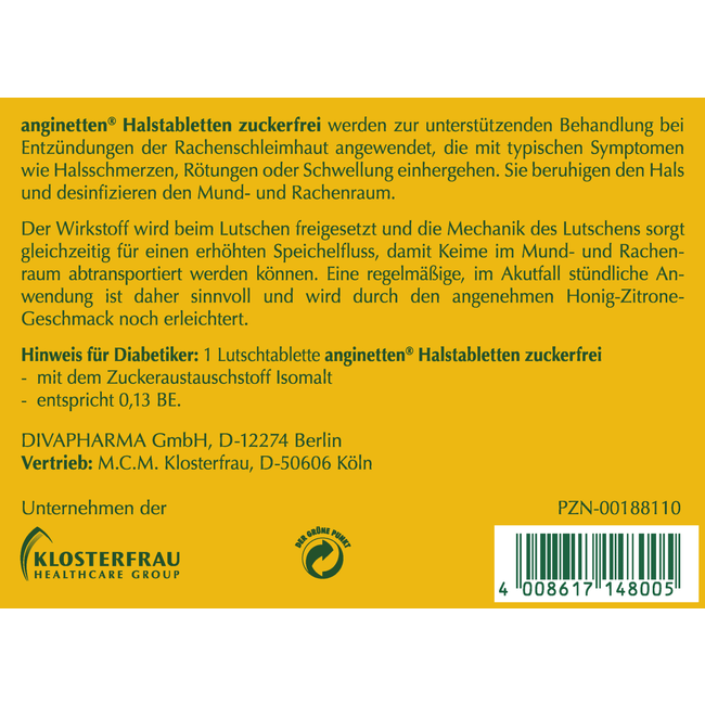 anginetten Keelpastilles Honing Citroen Suikervrij 24 St