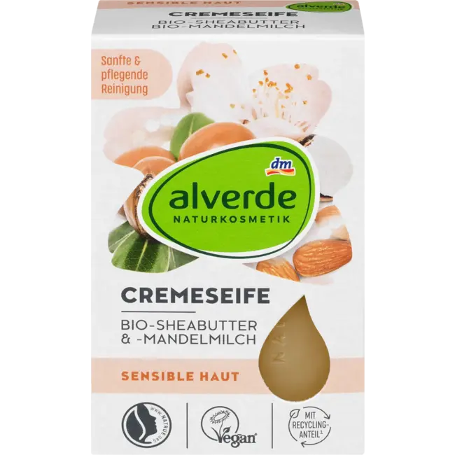 alverde NATURKOSMETIK Vast Crèmezeep Biologische Sheaboter Biologische Amandelmelk 100 g