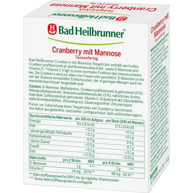 Bad Heilbrunner Vruchtenthee Cranberry Met Mannose Sticks (10 Stuks) 12 g