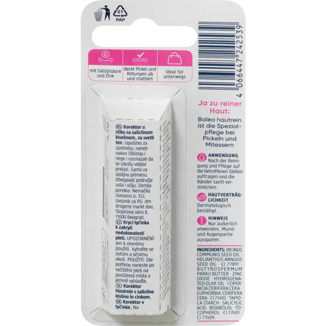 Balea Puistjes Camouflagestift Huidzuiver Kleur 10 Lichte Huidskleur 4.5 g