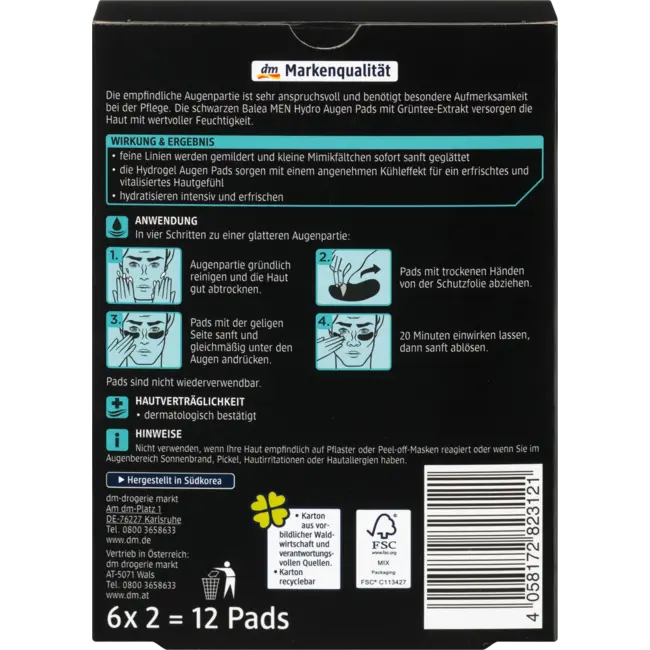 Balea MEN Eye Pads Hydro (6 Paar) 12 St