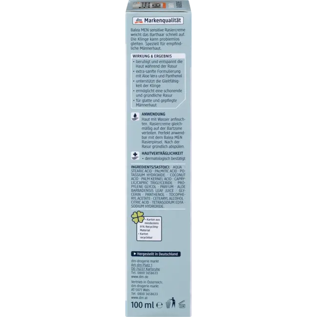 Balea MEN Scheercrème Sensitive 100 ml