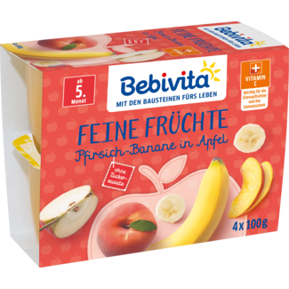 Bebivita Bebivita Vruchten Fijn Fruit Perzik Banaan In Appel Na De 4e Maand (4x100 G)