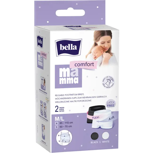 Bella Mamma Vrouwenslip Voor Baby 's, Maat M/L, 85 - 115 Cm Comfort, Zwart + Wit 2 St