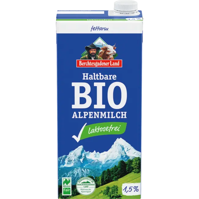 Berchtesgadener Land Melk, Houdbare Alpenmelk, 1,5% Vet, Lactosevrij 1 l