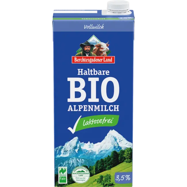Berchtesgadener Land Melk, Houdbare Alpenmelk, 3,5% Vet, Lactosevrij 1 l
