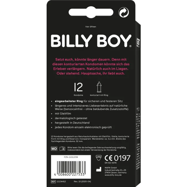 BILLY BOY Condooms Langer Liefhebben, Breedte 52mm 12 St