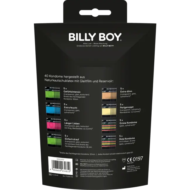 BILLY BOY Kondome Alles Lust Beste Selectie Beutel, Breite 52mm/55mm 40 St