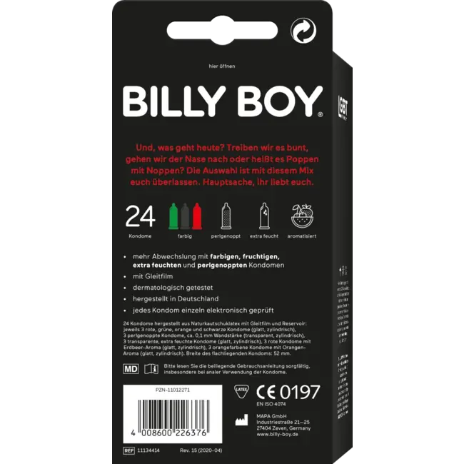 BILLY BOY Condooms Kleurrijke Variëteit, Breedte 52 Mm 24 St