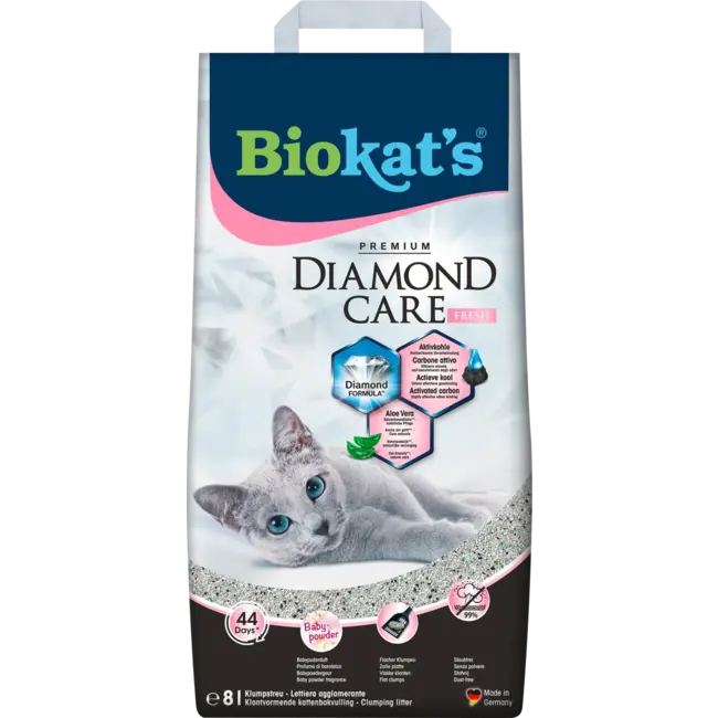 BioKat's Kattenbakvulling Diamond Care Fresh Met Actieve Kool & Aloë Vera 8 l