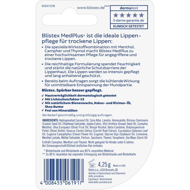 Blistex Blistex Lippenpflege Met Plus Stick 4.25 g