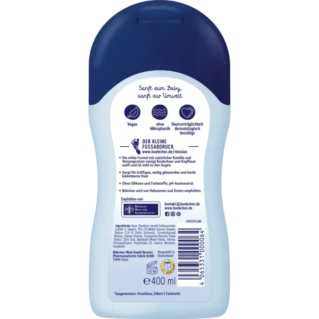 Bübchen Shampoo Kids Sensitive Kamille En Tarwe Proteïne 400 ml