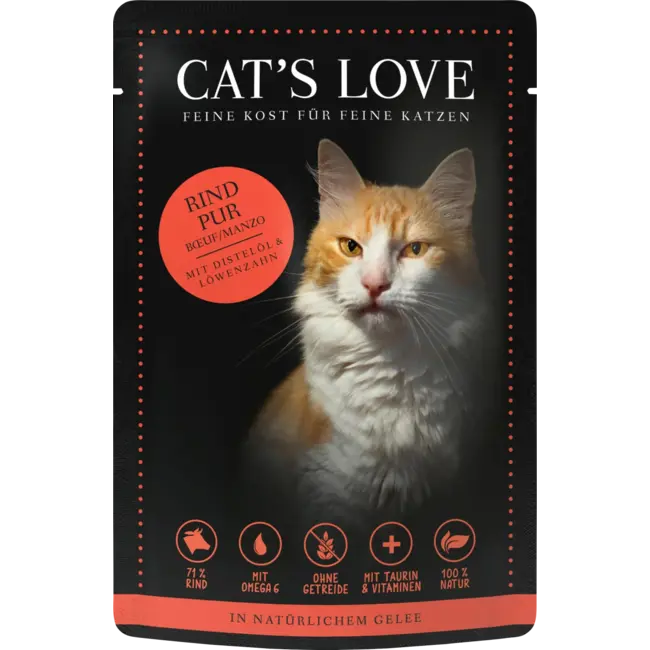 CAT'S LOVE Katten Natvoer Puur Rundvlees In Gelei 85 g