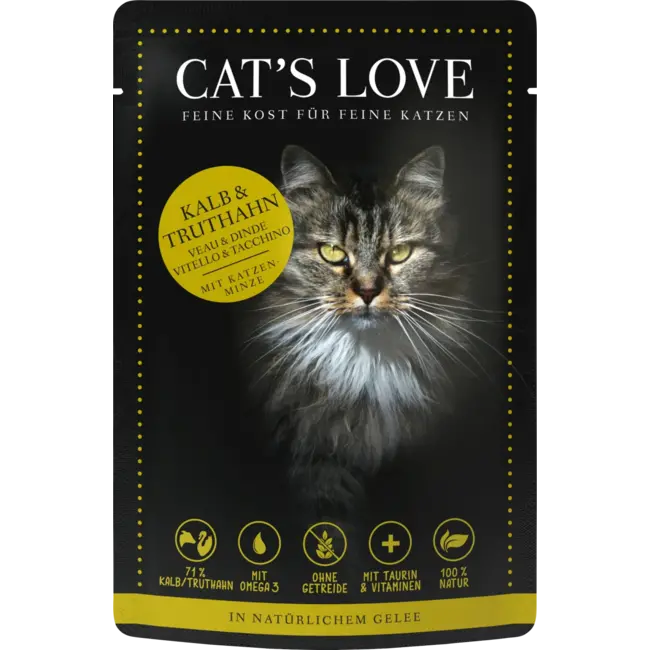 CAT'S LOVE Kattennatvoer Kalfsvlees & Kalkoen In Gelei 85 g