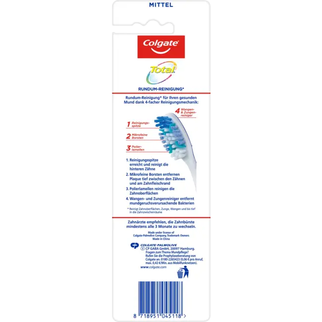Colgate Tandenborstel Total All-round Reiniging Medium (1+1gratis) 2 St