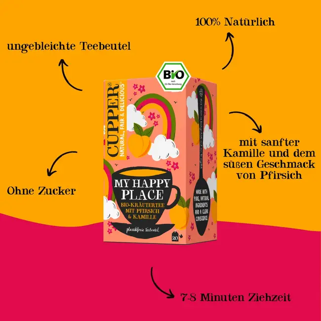 Cupper Bio Kruidenthee My Happy Place Met Perzik, Kamille (20 Zakjes) 30 g
