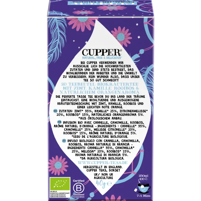 Cupper Bio Kruidenthee Nightea Night Met Kaneel, Kamille, Rooisbos, Sinaasappel (20 Zakjes) 40 g