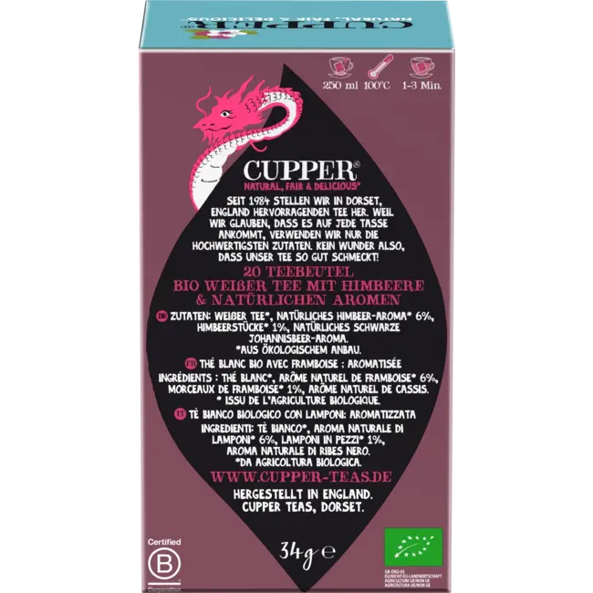 Cupper Organic White Tea With Raspberry (20 Zakjes) 34 g