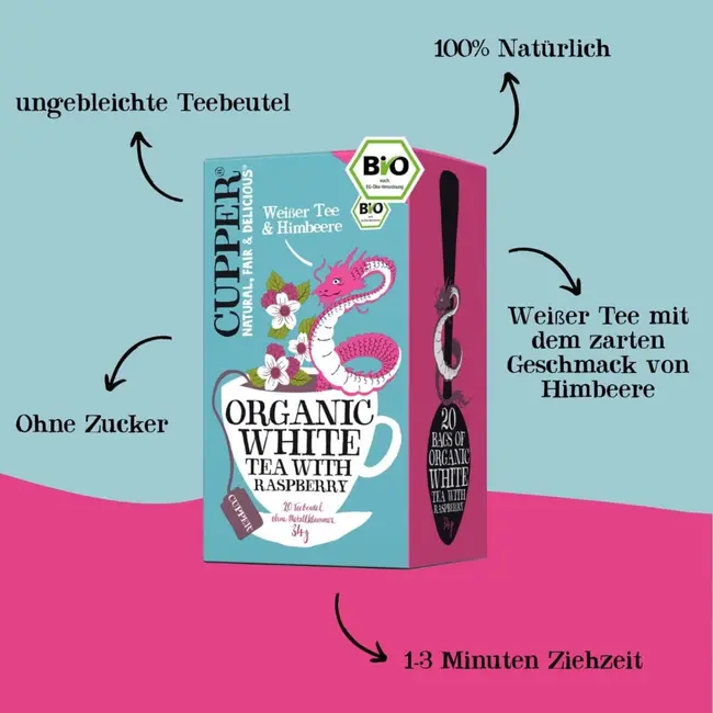 Cupper Organic White Tea With Raspberry (20 Zakjes) 34 g