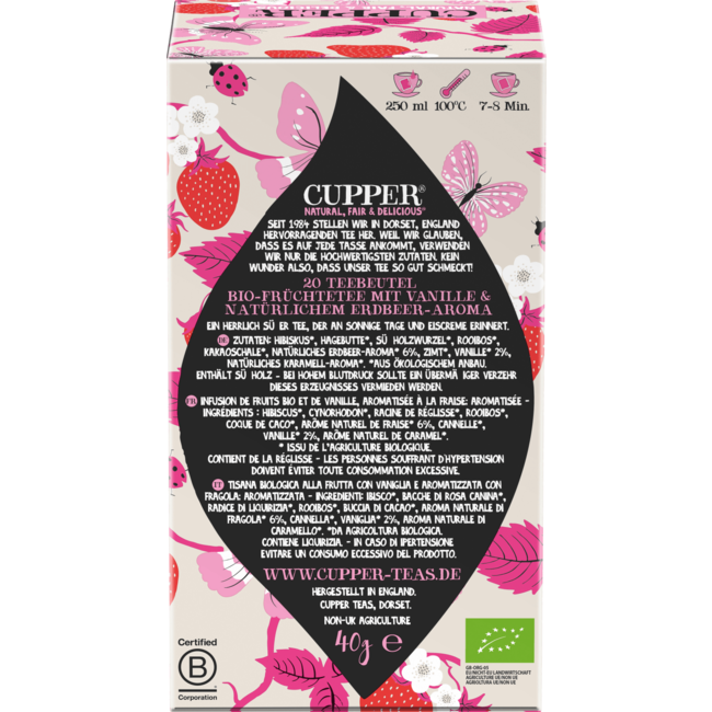 Cupper Bio Vruchtenthee Skinni Vanilli Met Vanille, Aardbei (20 Zakjes) 40 g