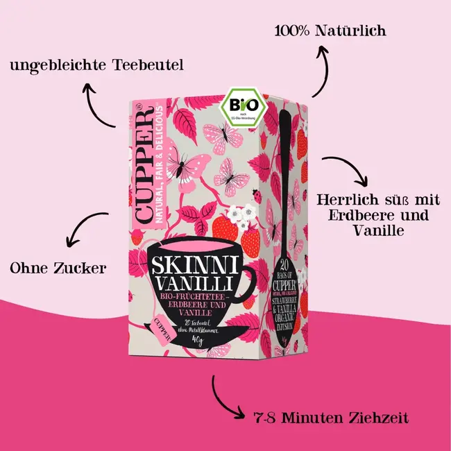 Cupper Bio Vruchtenthee Skinni Vanilli Met Vanille, Aardbei (20 Zakjes) 40 g