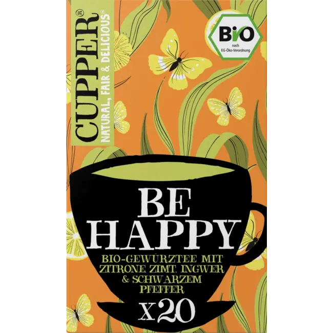 Cupper Bio Kruidenthee Be Happy Met Citroen, Kaneel, Gember, Zwarte Peper (20 Zakjes) 40 g