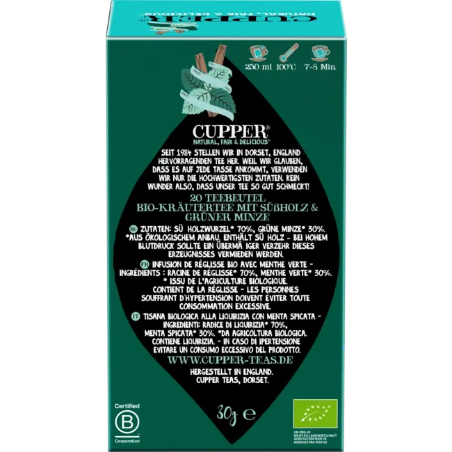 Cupper Bio Kruidenthee Lovely Liquorice & Mint Infusion (20 Zakjes) 30 g