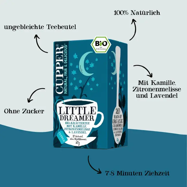 Cupper Bio Kruidenthee Little Dreamer Met Kamille, Citroengras, Lavendel (20 Zakjes) 30 g