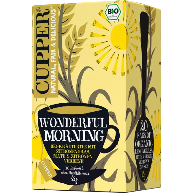 Cupper Bio Kruidenthee Wonderful Morning Met Mate, Citroengras, Citroenverbena (20 Zakjes) 35 g