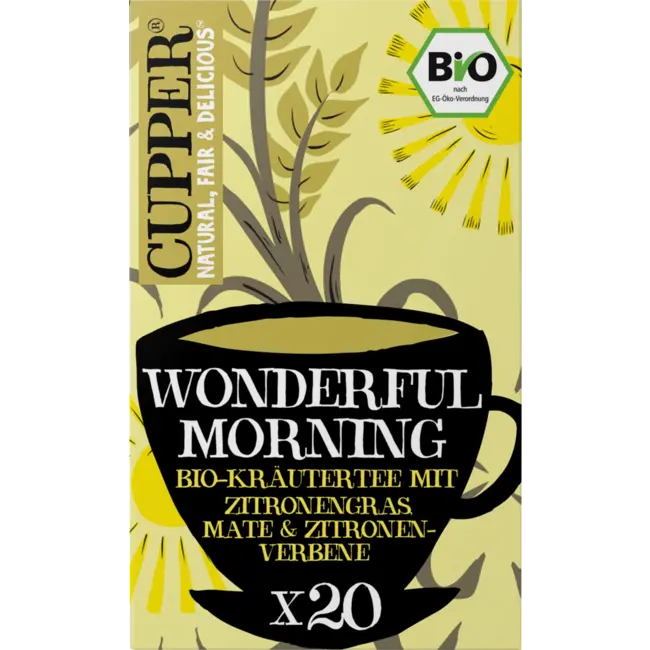 Cupper Bio Kruidenthee Wonderful Morning Met Mate, Citroengras, Citroenverbena (20 Zakjes) 35 g