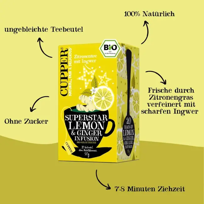Cupper Bio Kruidenthee Superstar Lemon & Ginger Infusion (20 Zakjes) 50 g