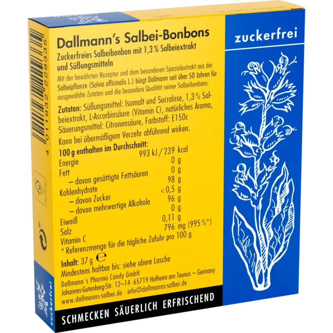 Dallmann's Salie Snoep Suikervrije Keel- En Hoestsnoepjes (20 Stuks) 37 g