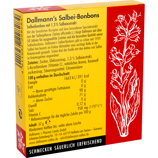 Dallmann's Salie Snoepjes Keel- En Hoestsnoepjes Met Vitamine C (20 Stuks) 37 g