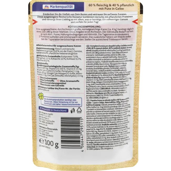 Dein Bestes Natvoer Kat Met Kalkoen & Groenten, Natuurliefhebber Flexitarisch 100 g