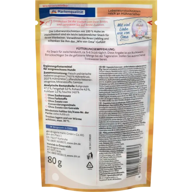 Dein Bestes Hondensnoepjes Leverworst Gesneden Met Kippenlever, Oma 's Keukenklassieker 80 g