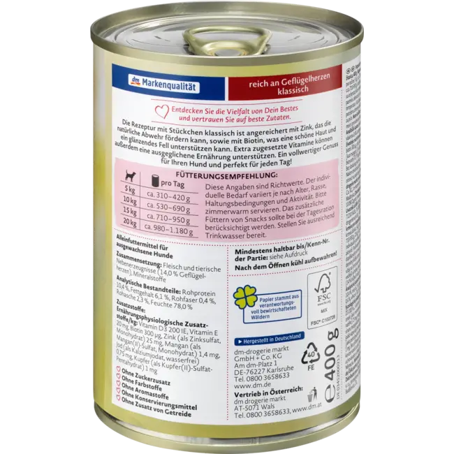 Dein Bestes Natvoer Hond Met Gevogelteharten 400 g