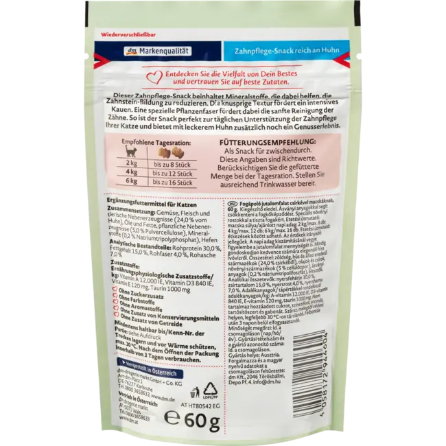 Dein Bestes Katzenleckerli Dental Hapjeszakken Met Kip 60 g